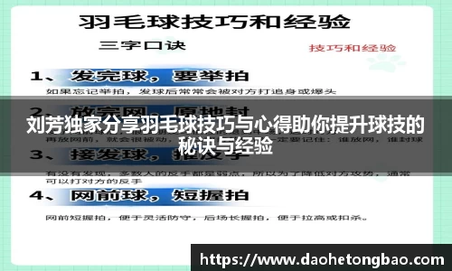 刘芳独家分享羽毛球技巧与心得助你提升球技的秘诀与经验